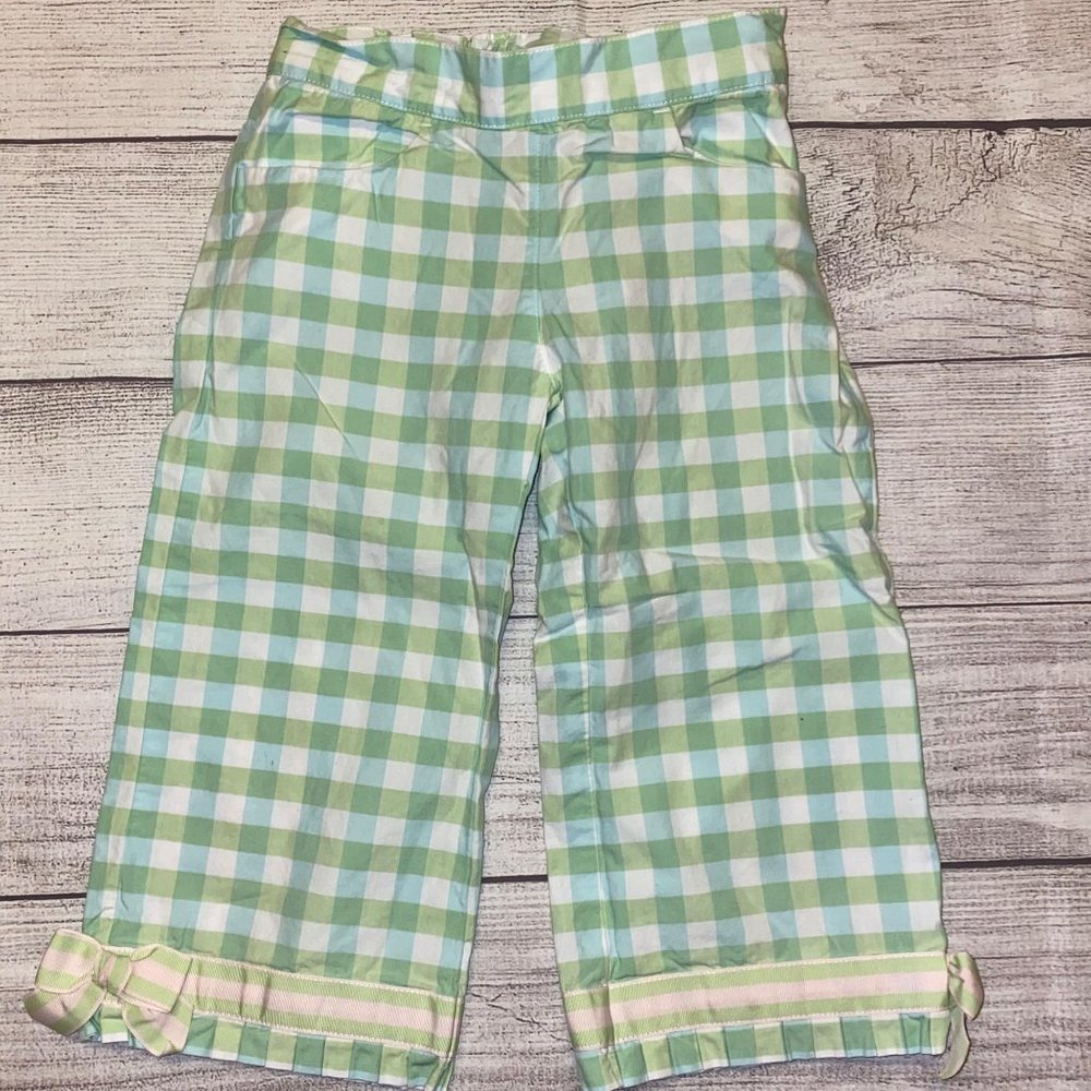 Janie and Jack green check print girls pants Sz 6 - Picture 4 of 4